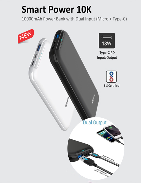 Portronics Smart Power 10K-10000mAh Power Bank with 18W Fast Charging Type-C