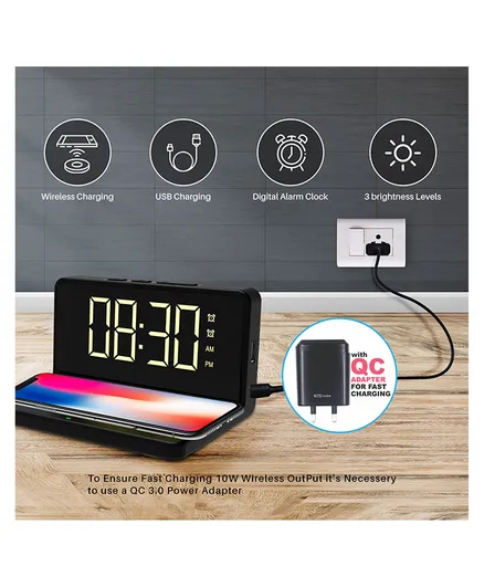 Portronics Freedom 4A-Desktop Wireless Charger with Digital Alarm Clock
