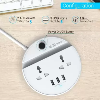 Portronics Power Bun-With 3 USB + 2 AC Plugs & a Surge Protector