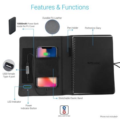 Portronics Power Wallet 10K-Smart Organizer + in-built 10000mAh Power bank + Diary
