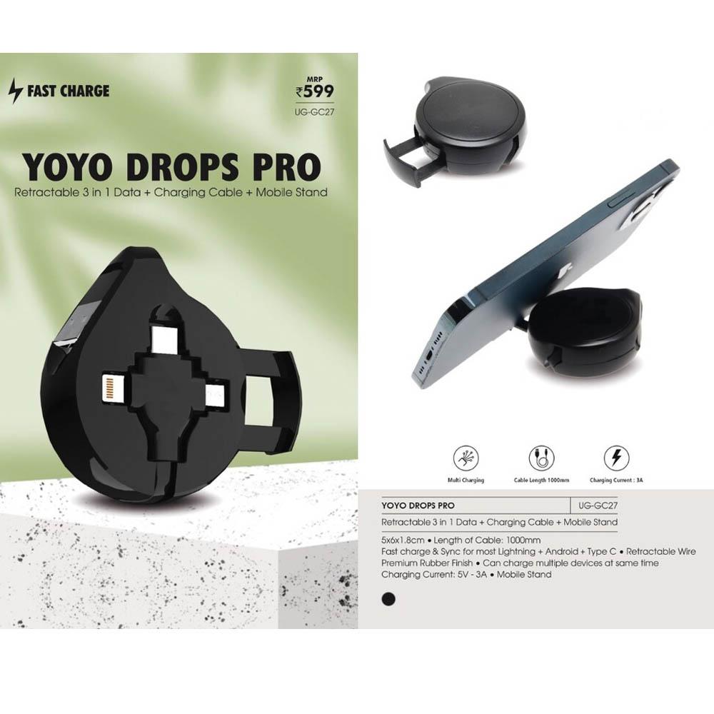 YOYO DROPS PRO - 3-in-1 Charging Retractable Data Cable