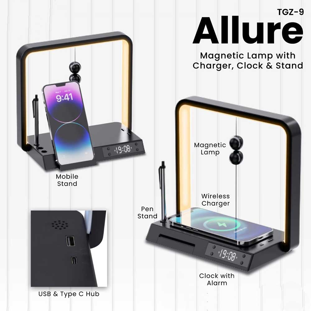 Allure - Magnetic lamp With charger, Clock & stand