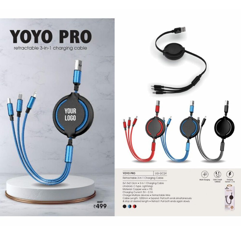 YoYo Pro - 3-in-1 Charging Retracting Cable