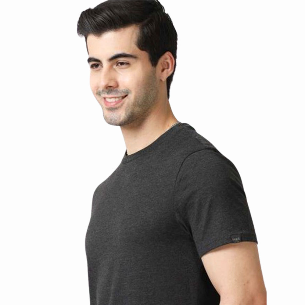 MARKS & SPENCERS ROUND NECK CHARCOAL GREY T-SHIRT - COTTON PLAIN