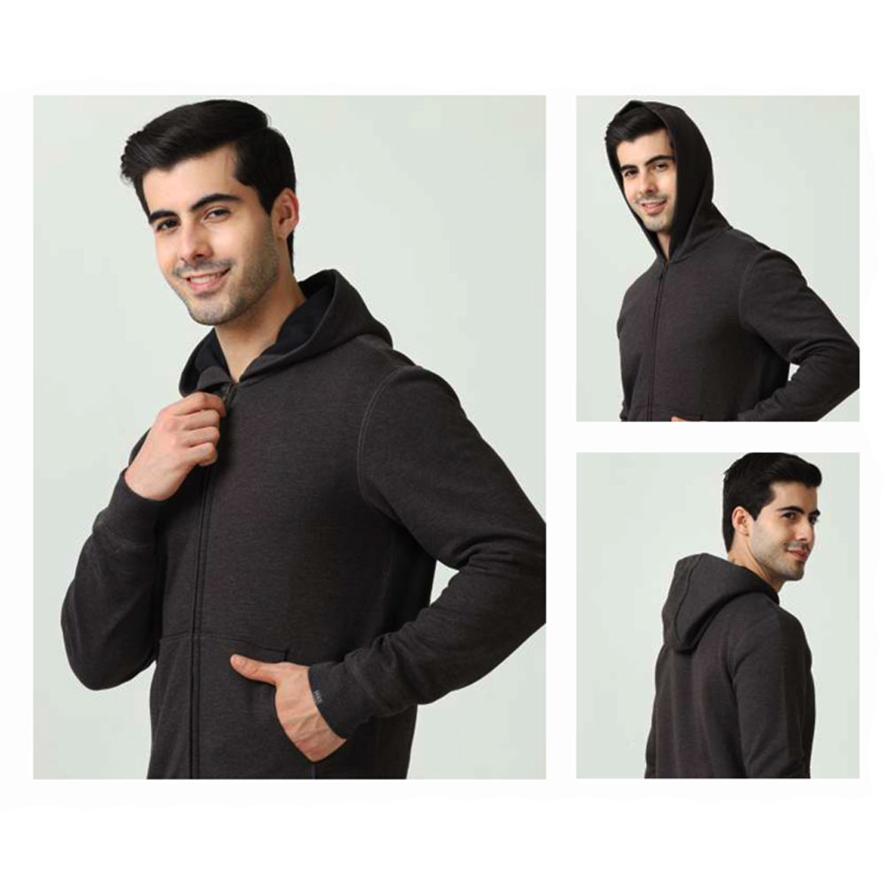 MARKS & SPENCERS CHARCOAL GREY HOODIE JACKET - RICH COTTON