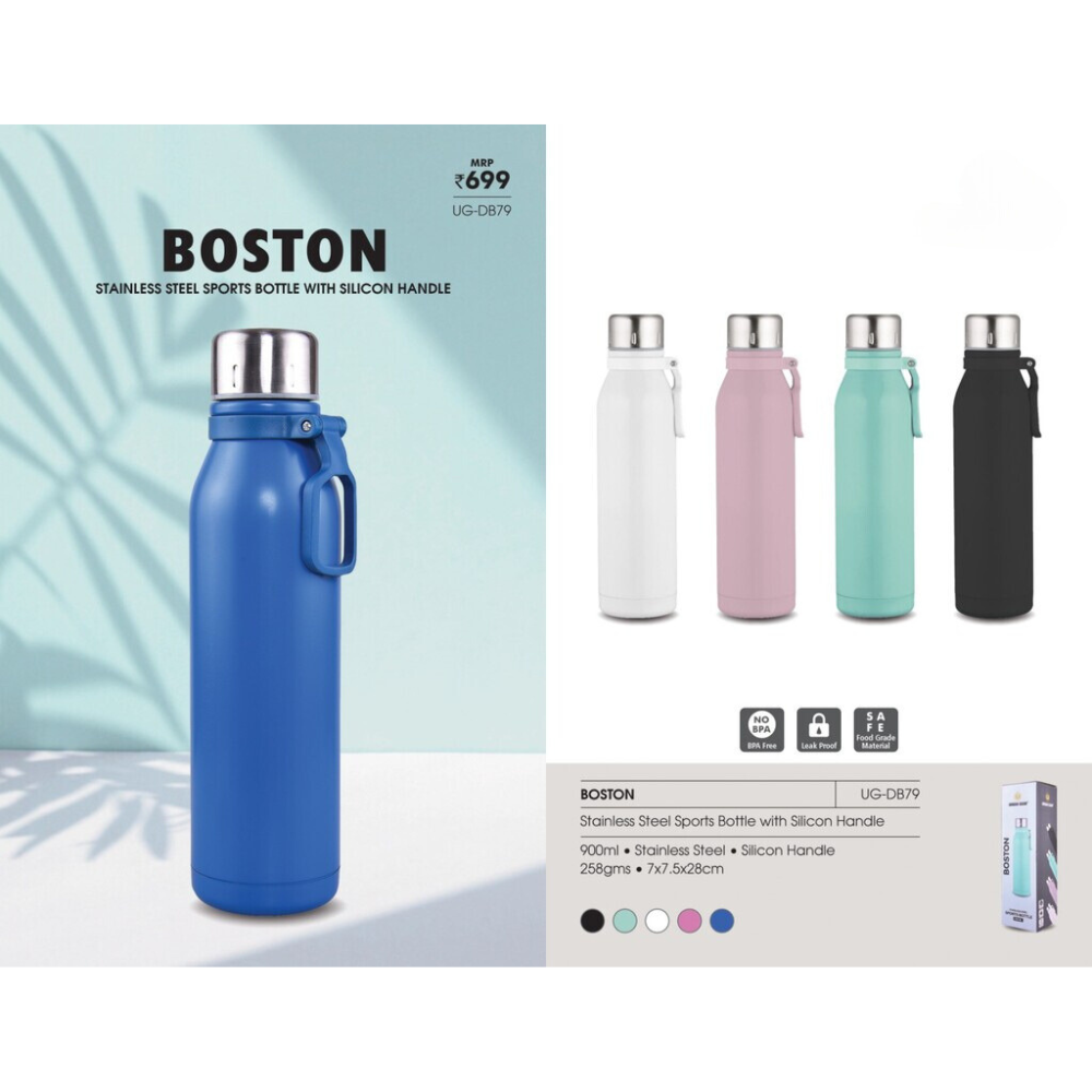 BOSTON - STAINLESS STEEL SPORTS BOTTLE WITH SILICON HANDLE - 900ml