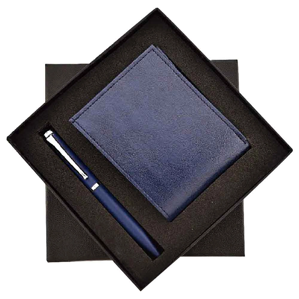 2 in 1 Wallet Set Blue - Metal Pen & Wallet