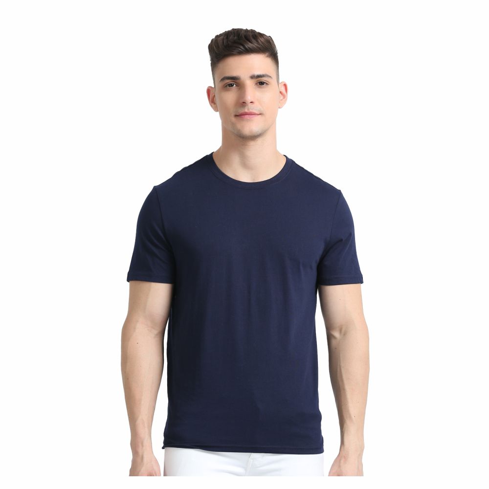 SKECHERS - NAVY BLUE ROUND NECK  T - SHIRT - 60% COTTON - 40% POLYESTER