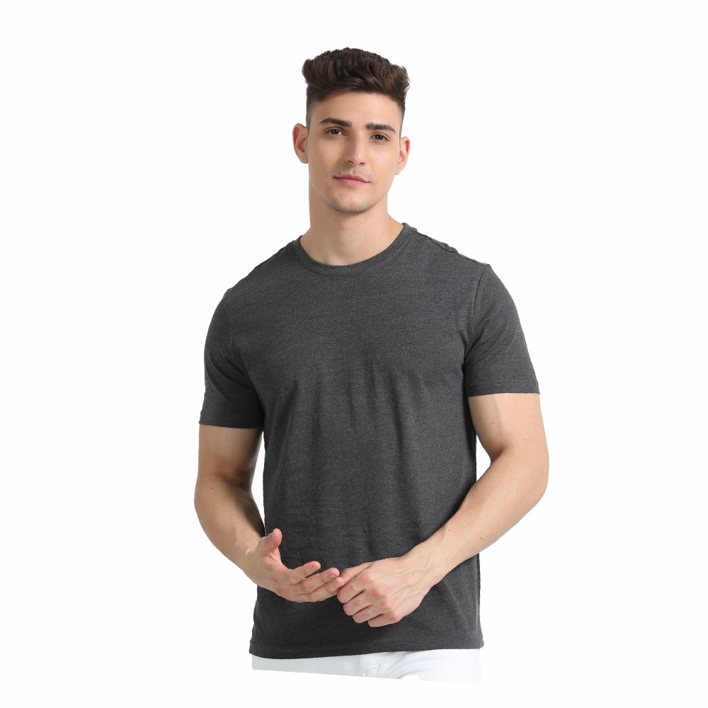 SKECHERS - CHARCOAL ROUND NECK T - SHIRT - 60% COTTON - 40% POLYESTER