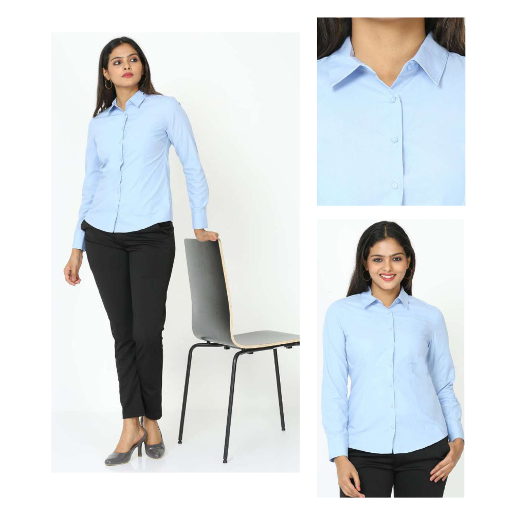 Vanheusen Wrinkle Free Formal Shirt CVC Blue-Women