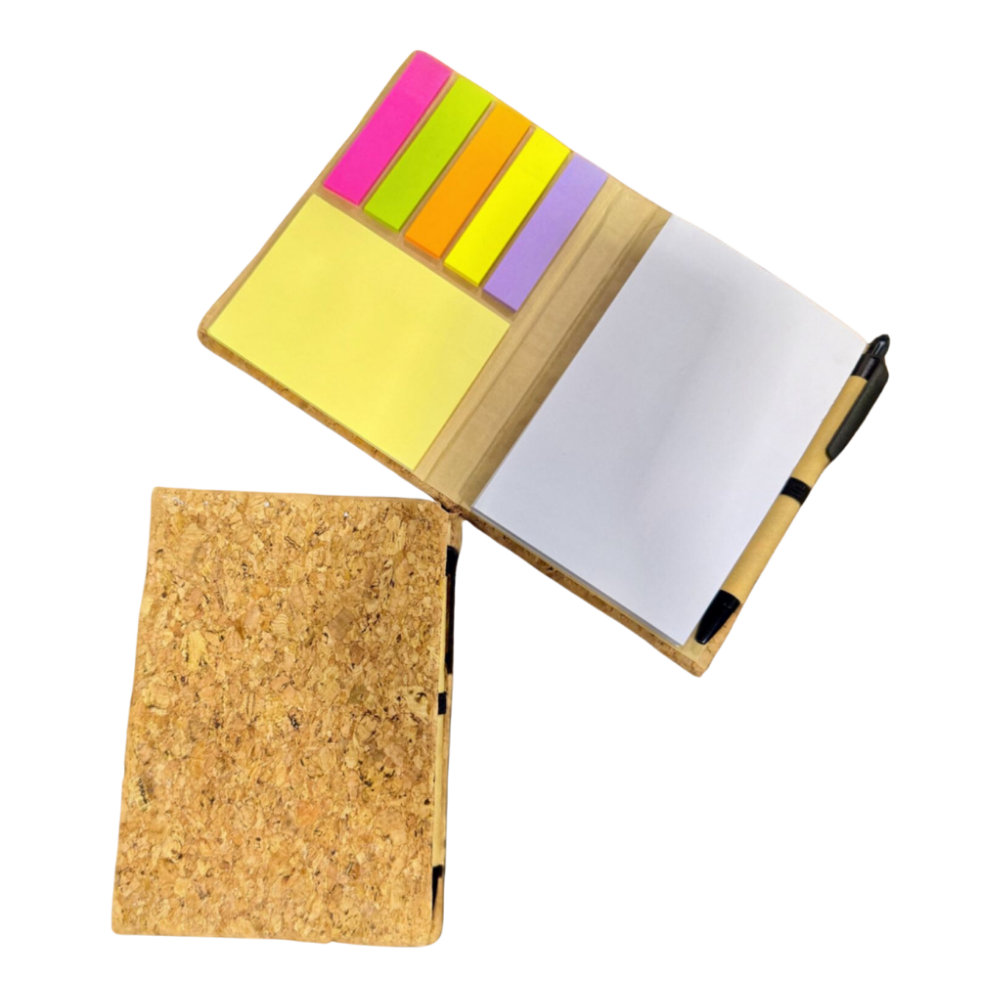 Cork Cover A6 Memo pad with Sticky Notes and Pen - M015